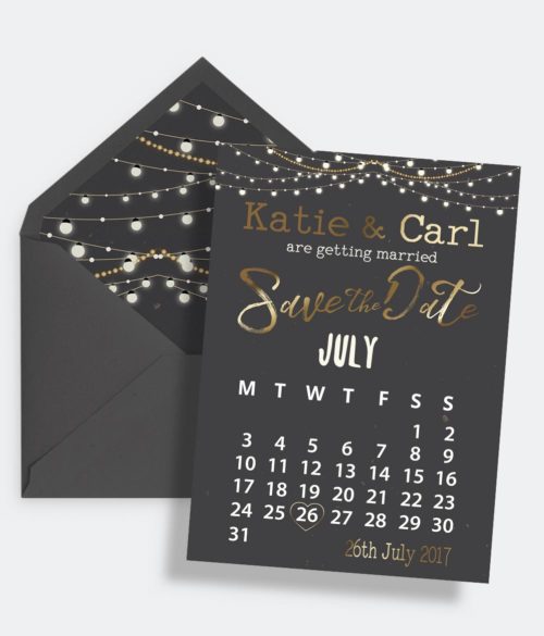 save the date cards black and gold calendar wedding invitations