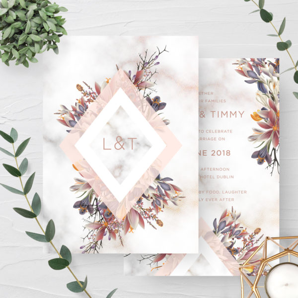 wild flower marble pastel pink wedding invite stationery invitations kerry