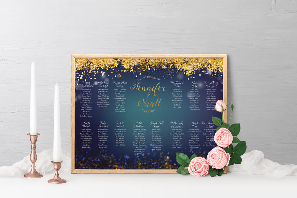 Wedding Table Planning - starry night gold and navy wedding invitations table planners