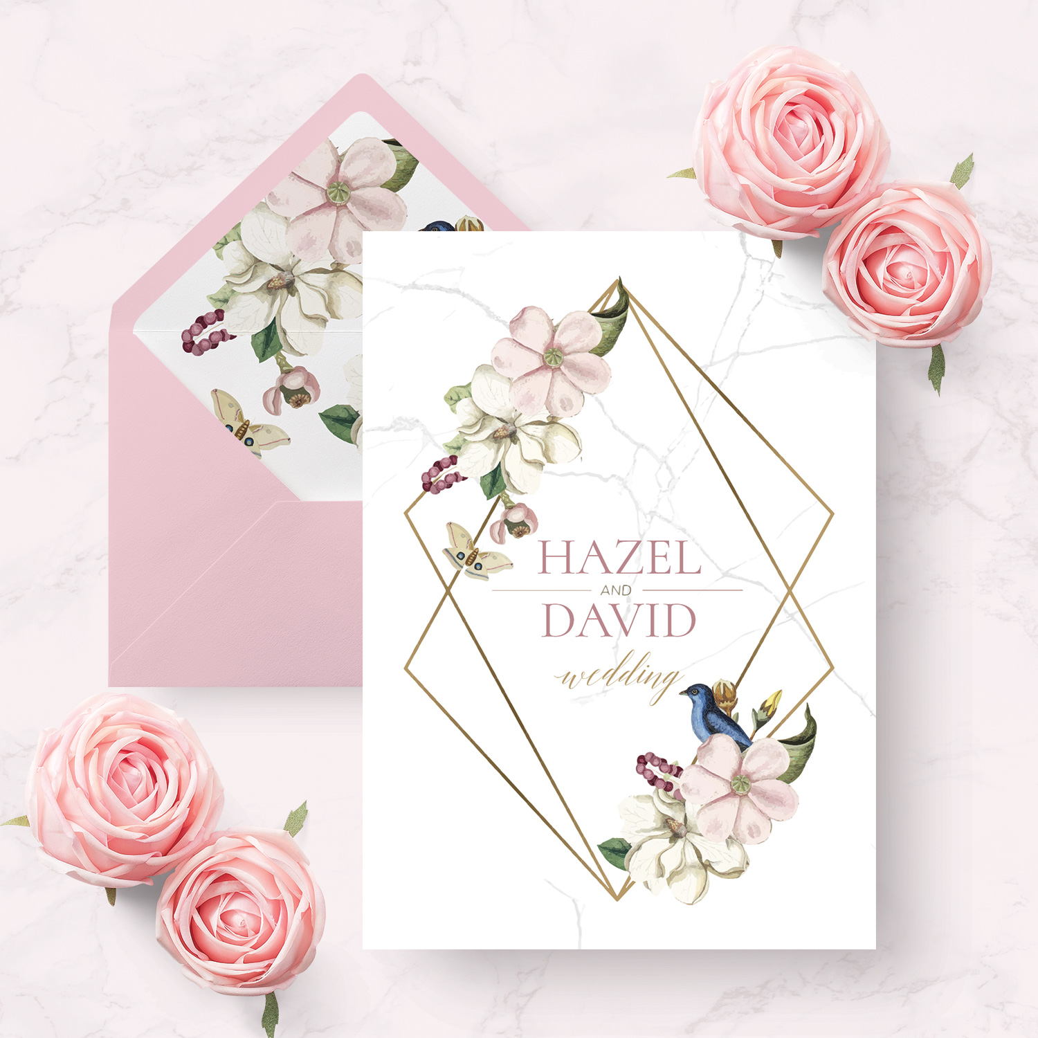 marble floral wedding invitations