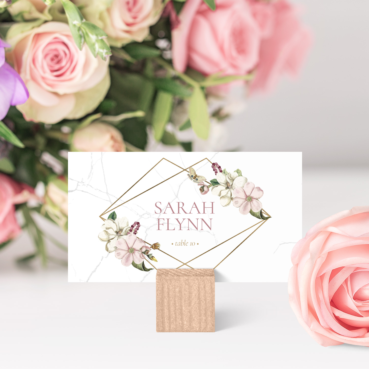 marble floral place name cards