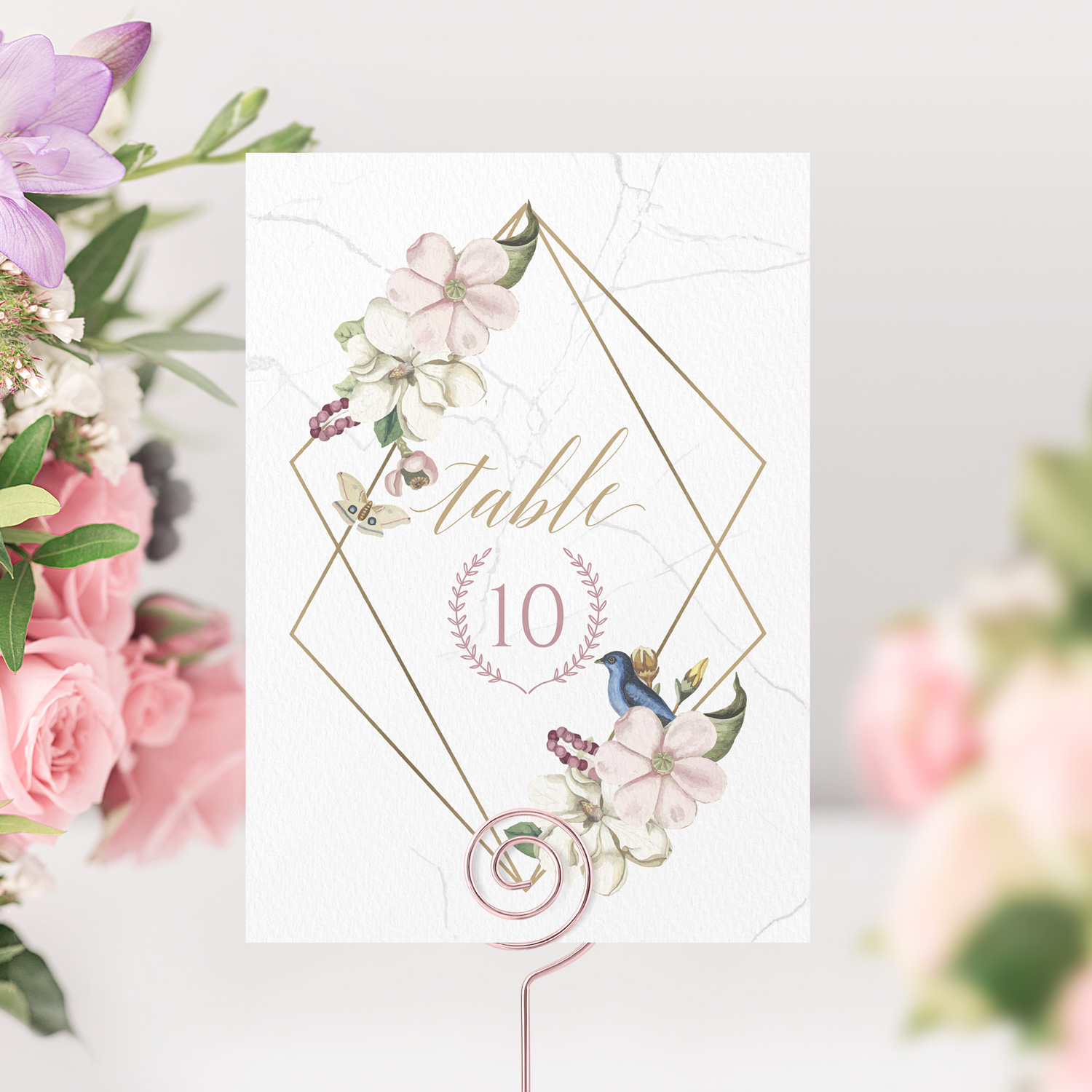 marble floral wedding table number cards